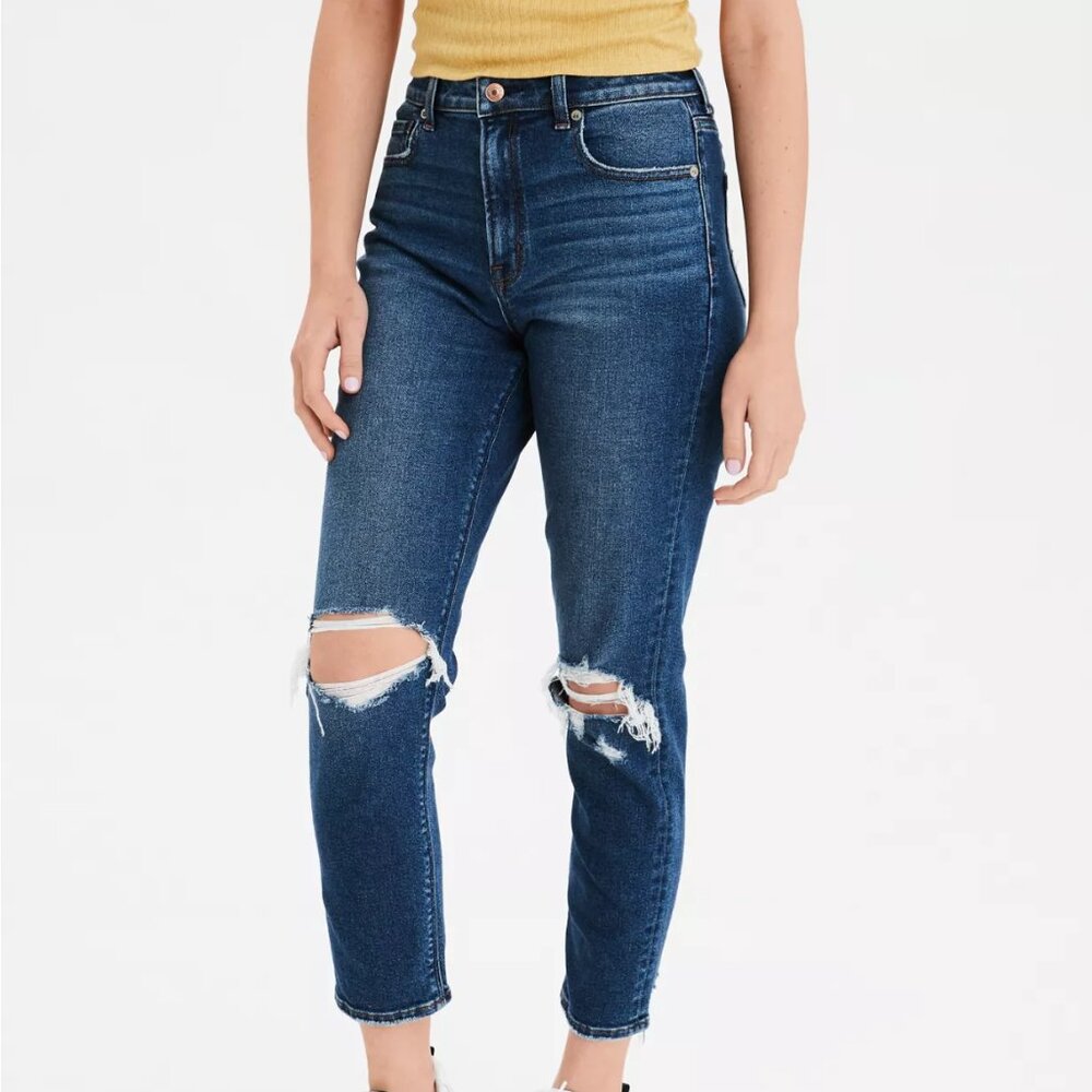 American Eagle Outfitters | Medium Wash Stretch Distressed Mom Jean 2